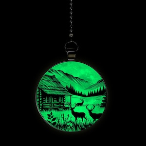 Deer Moon Cabin Glow in the Dark Ceiling Fan / Light Pull Pendant with Chain