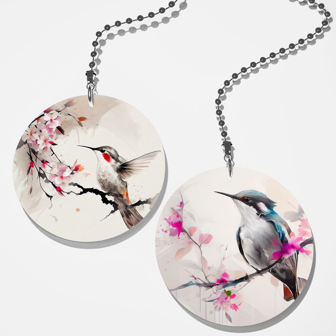 Set of 2 Coordinating Hummingbird Cherry Blossom Tree Fan Pull / Light ...
