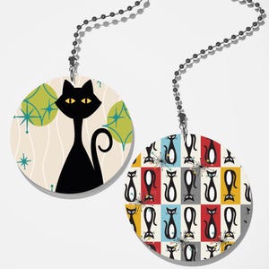 Set of 2 Coordinating Mid Century Mod Black Cats Fan Pull / Light Pull