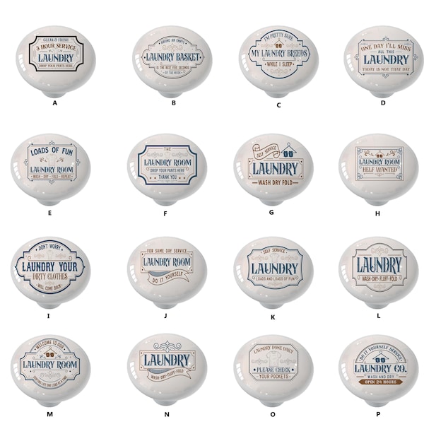 Country Blue Laundry Room Slogans Decorative Round Drawer Knobs  / You Choose Design / Material. Designs come in Ceramic or Nylon Polymer