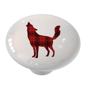 Buffalo Plaid Howling Wolf Decorative Drawer Knob