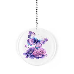 Purple Butterfly and Flowers Fan Pull / Light Pull