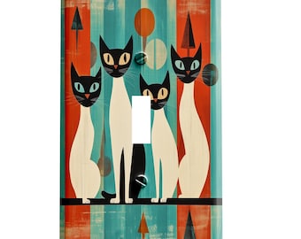 Four Mid Century Atomic Siamese Cats Decorative Switch Plate Cover / Outlet Cover / You Choose Configuration