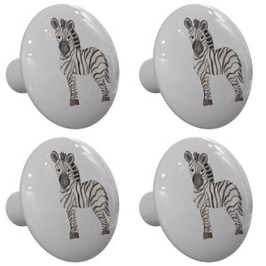 Set of 4 Happy Little Jungle Zebra Decorative Ceramic Round Drawer Knobs