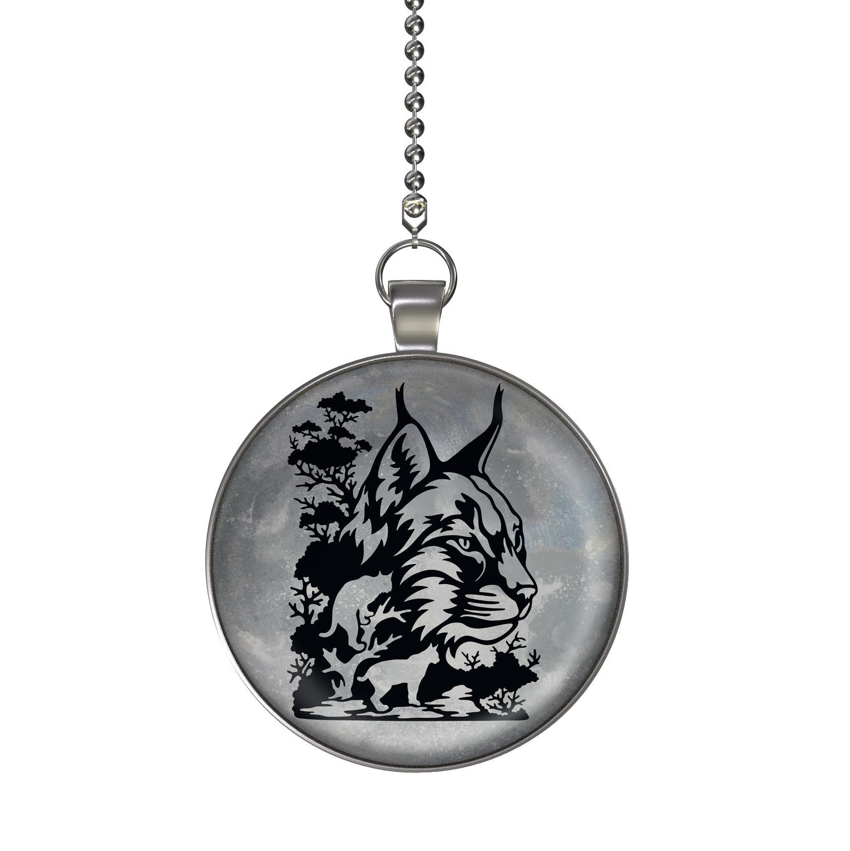 Wildlife Lynx Wildcat Scene Moon Glow in The Dark Ceiling Fan/Light Pull Pendant With Chain
