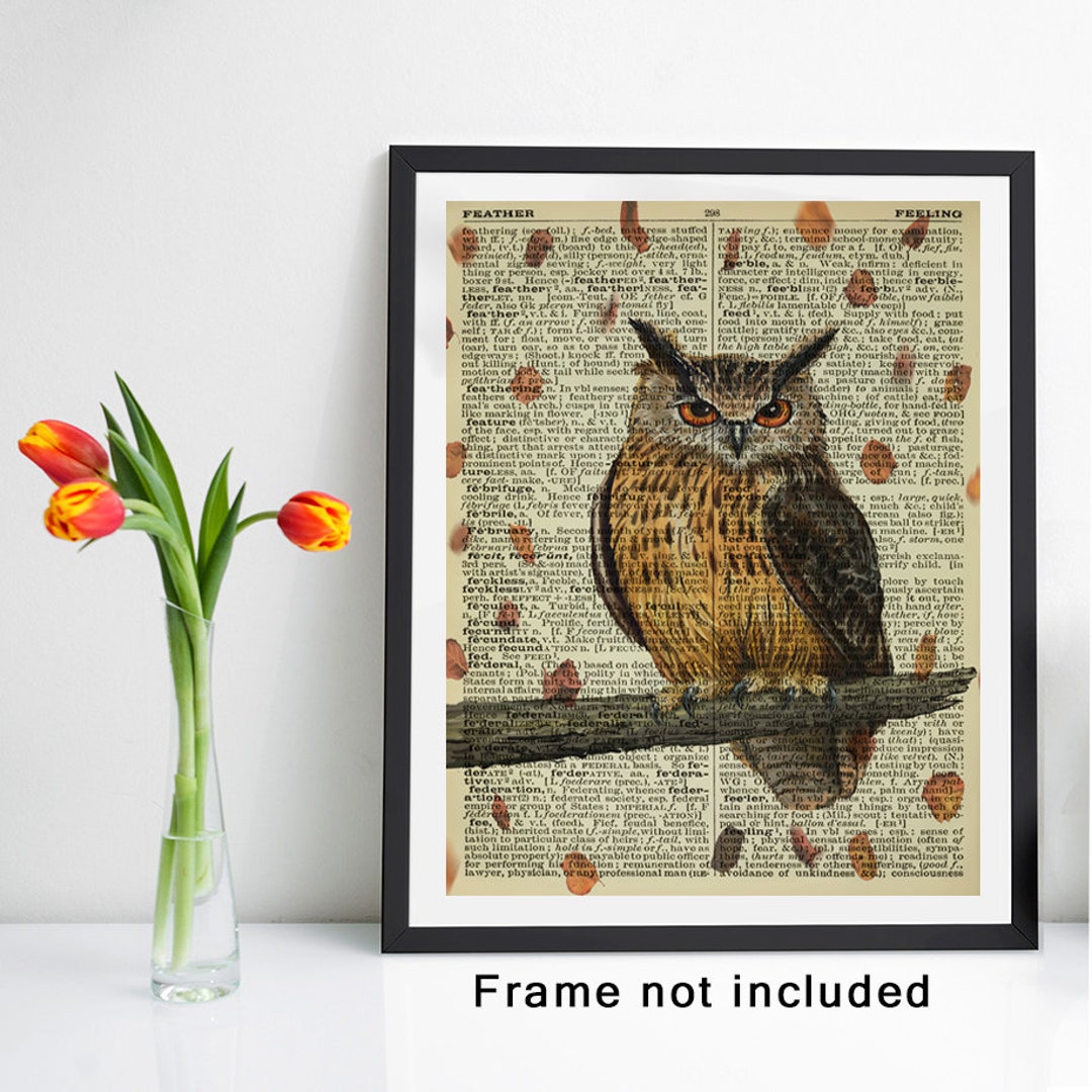 Autumn Great Horned Owl Dictionary Page Wall Art Print - Vintage Style ...