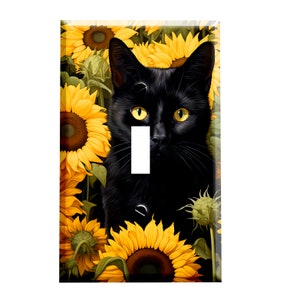 Black Cat in the Sunflowers Decorative Switch Plate Cover / Outlet Cover