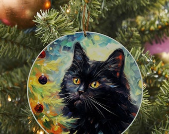 Starry Night Christmas Eve Cat Christmas Tree Ornament