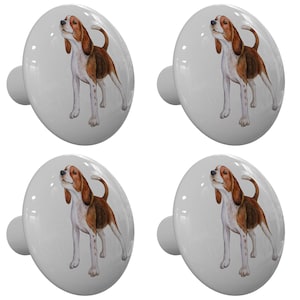 Set of 4 Happy Beagle Puppy Decorative Ceramic Round Drawer Knobs