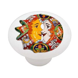 Talavera Kissing Sun and Moon Decorative Ceramic Round Drawer Knob