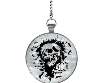 Middle Finger Skull Moon Break Through Glow in the Dark Ceiling Fan / Light Pull Pendant with Chain