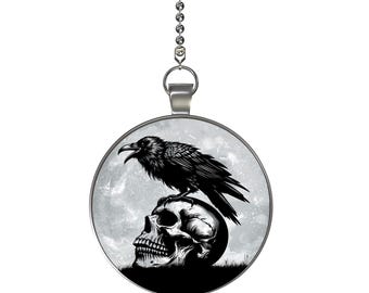 Raven and Skull Moon Glow in the Dark Ceiling Fan / Light Pull Pendant with Chain