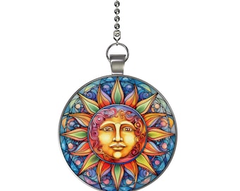 Celestial Sun Burst Ceiling Fan / Light Pull Pendant with Chain - You Choose Single or Double Sided