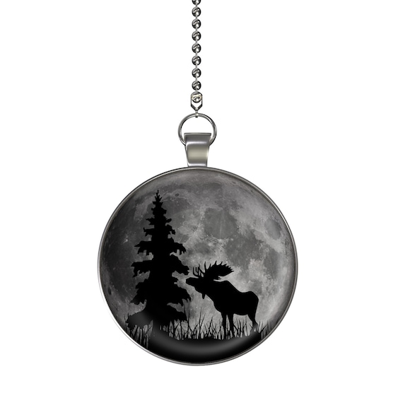 Woodland Moose Moon Glow In The Dark Ceiling Fan Light Pull Pendant With Chain