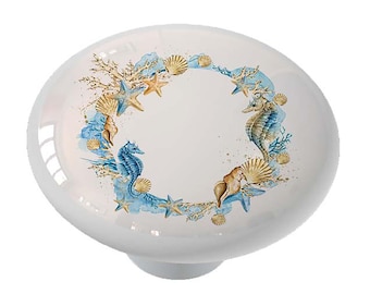 Seahorse Reef Ceramic Drawer Knob, Coastal Decor