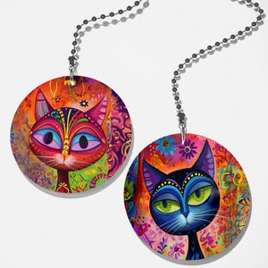 Set of 2 Coordinating Psychedelic Cool Cats  Fan Pull / Light Pull