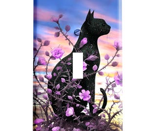Ornate Cat with Flowers and Thorns Decorative Switch Plate Cover / Outlet Cover / You Choose Configuration