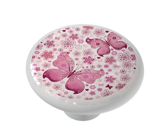 Spring Butterflies Decorative Ceramic Round Drawer Knob
