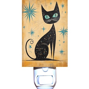 Decorative Night Light – Atomic Retro Starburst Cat – High Definition Acrylic Plug-In Lamp