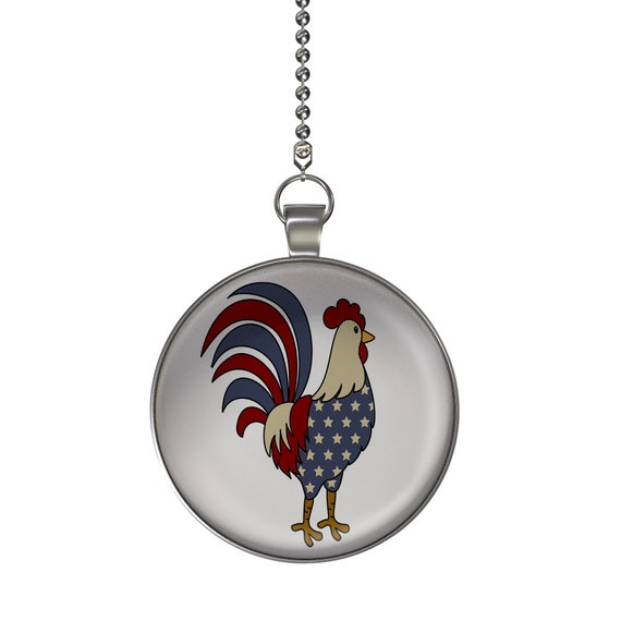 Americana Rooster Ceiling Fan Light Pull Pendant With Chain Etsy