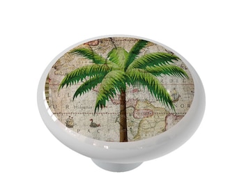 Classic Palm Tree Decorative Decorative Round  Ceramic Drawer Knobs