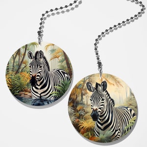 Set of 2 Coordinating Zebra Jungle Fan Pull / Light Pull