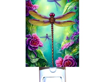 Dragonfly Paradise Decorative Night Light / Your choice of Rectangle or Round