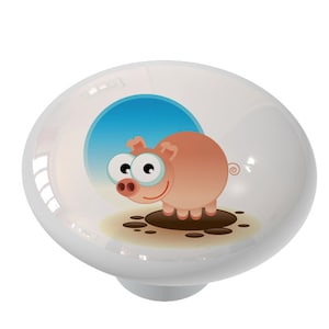 Crazy Pig Peeper Decorative Ceramic Round Drawer Knobs , Cabinet Knob, Drawer Pull