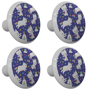 Set of 4 Caticorn Meow  Ceramic Drawer Knobs
