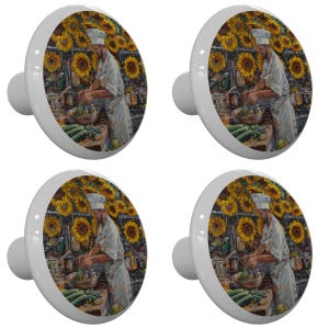 Set of 4 Sunflower Chef Drawer Knobs
