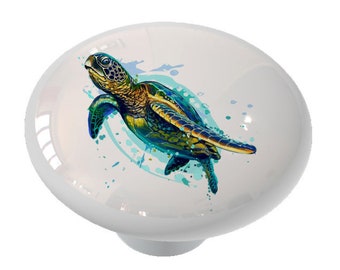 Sea Turtle Splash Decorative Decorative Ceramic Round Drawer Knob