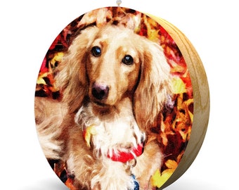 Autumn Dachshund Dog Breed Hardwood Oak Fan / Light Pull