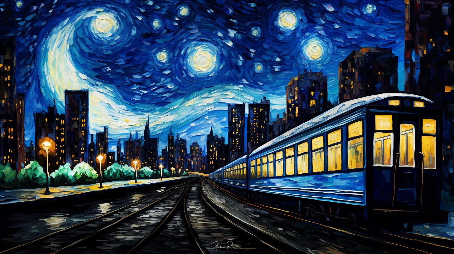 Miya サイン入りアートブック THE WALK IN THE NIGHT The Starry Night NYC Subway Express - NYC Landmark Starry Night