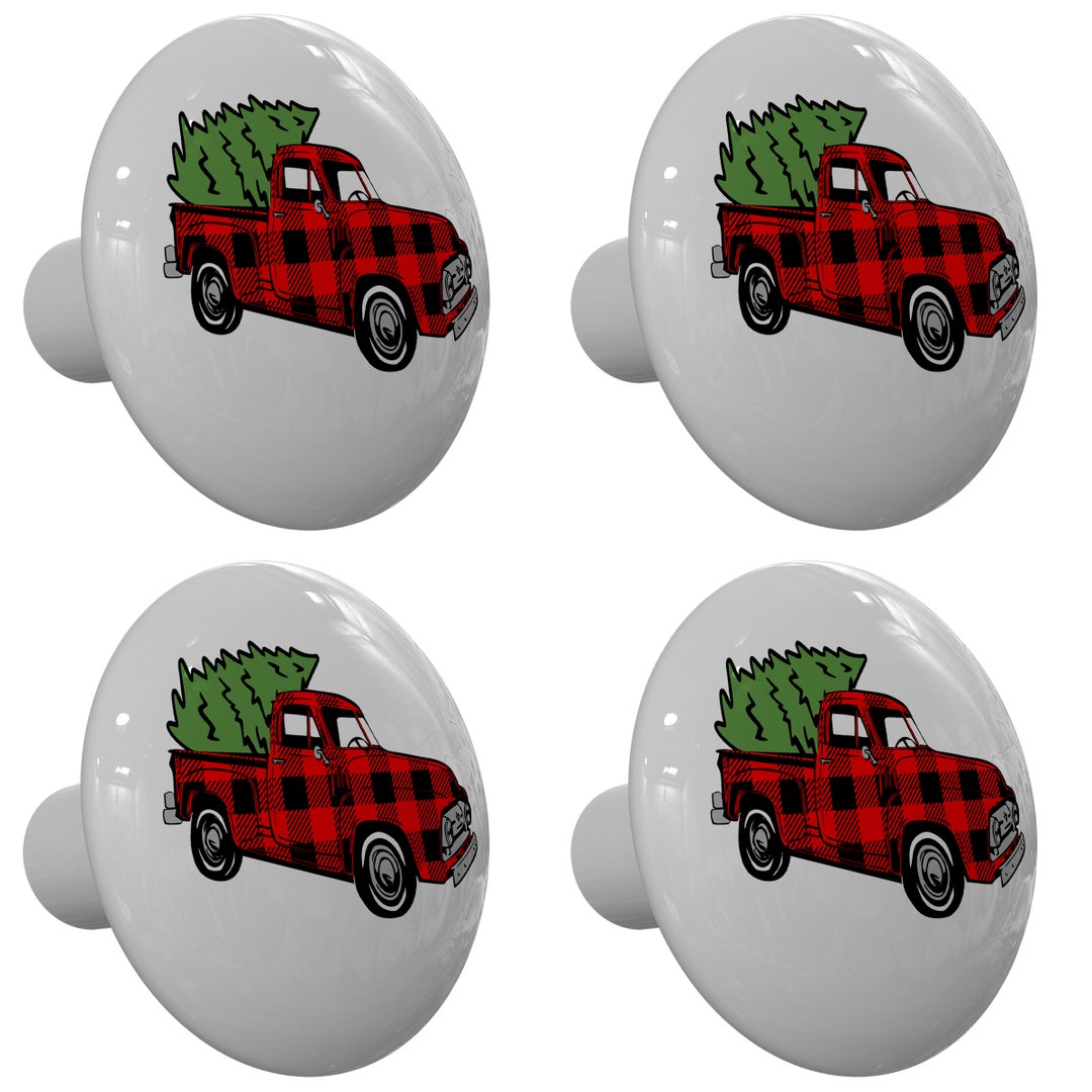 Set of 4 Lumberjack Plaid Christmas Pick up Truck Drawer Knobs Etsy