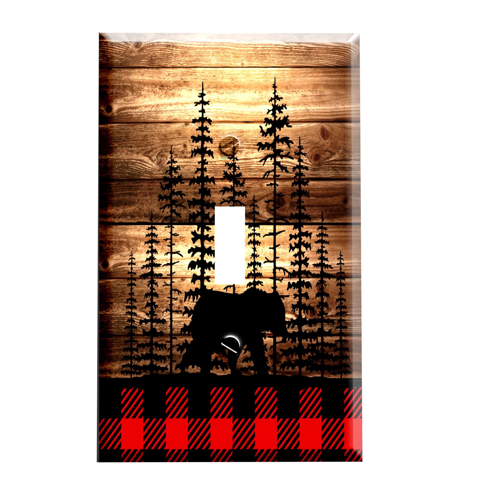 Country Forest Bass Hunting Fishing Fish Cabin Barn Rustic Lake House  Camper Single Toggle Wallplate Decorative Light Switch Plate Cover 1 Gang  Wall Plate Standard Size Electrical Device Outlet Covers 