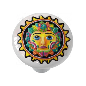 Talavera Black Sun Design Decorative Ceramic Round Drawer Knobs