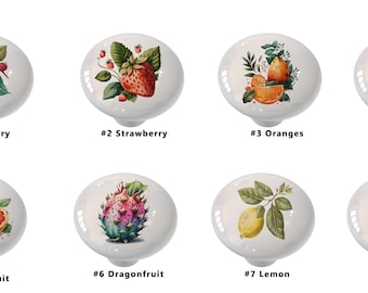 Fancy Fruits Decorative High Gloss Ceramic Drawer Knob  / You Choose Design