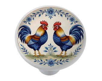 Dutch Farmhouse Roosters Decorative Ceramic Round Drawer Knob