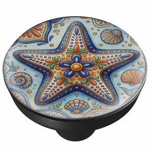 Talavera Starfish Matte Black Metal Drawer Knob