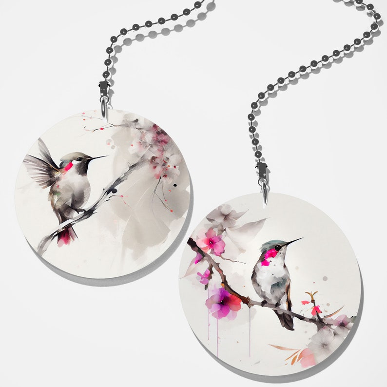 Set of 2 Coordinating Hummingbird Cherry Blossom Fan Pull / Light Pull ...