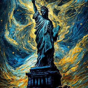 Statue of Liberty Starry Night - NYC Landmark Starry Night Series Wall Prints by Gina Brake