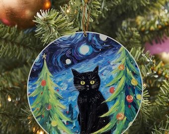 Starry Night Christmas Tree Cat Christmas Tree Ornament