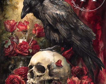 Raven and Skull Print: Gothic Red Roses Wall Art - Etsy