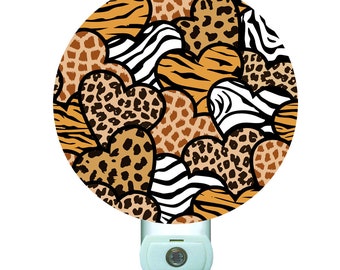 Animal Print Hearts Decorative Round Night Light