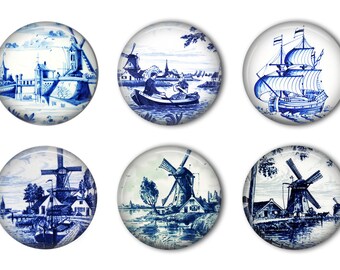 Delft Tile Designs #1 Round Refrigerator Magnet Set