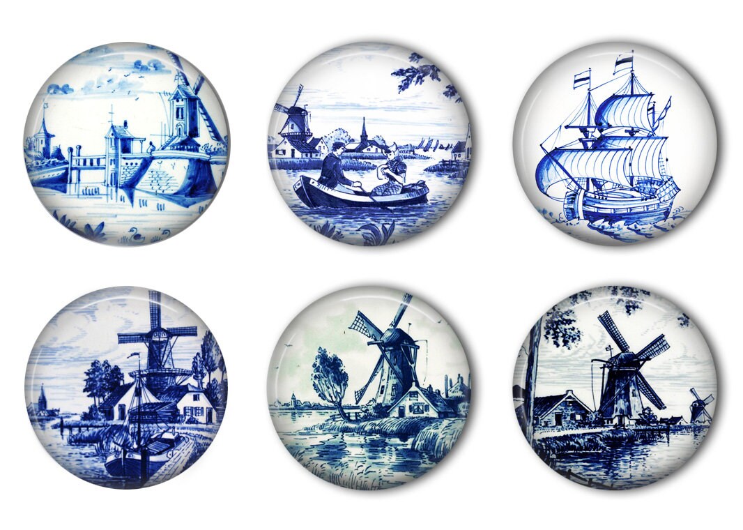 Delft Tile Designs #1 Round Refrigerator Magnet Set