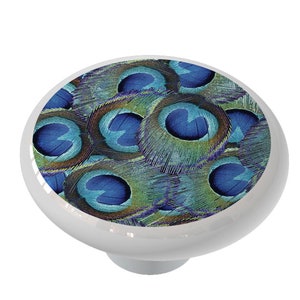 Blue Peacock Plumes Decorative Drawer Knob