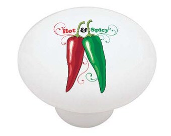 Hot and Spicy Chili Peppers Decorative Decorative Ceramic Round Drawer Knob