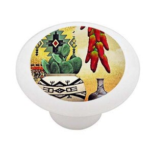 Cactus and Chili Peppers Decorative Ceramic Round Drawer Knob