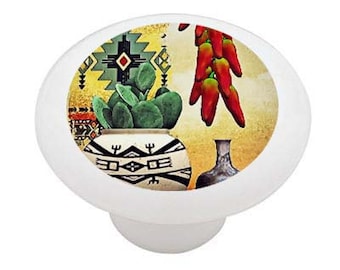 Cactus and Chili Peppers Decorative Ceramic Round Drawer Knob